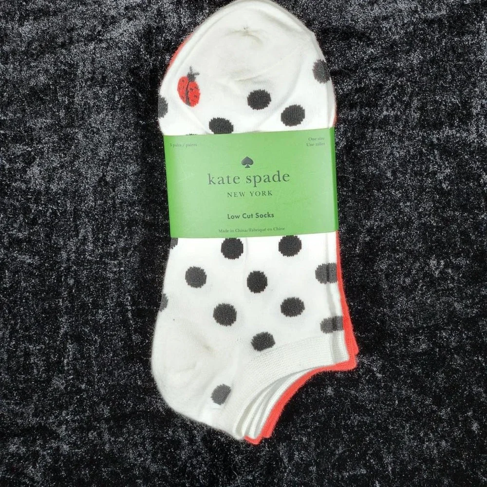 Kate Spade New York 3 Pack Low Cut Socks Polka Dot Ladybug Cream Black 4-10 NEW